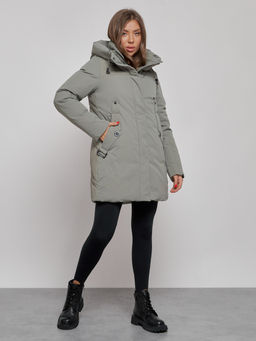 Зимняя женская куртка молодежная с капюшоном цвета хаки 589003Kh - RoccaManer фото 4