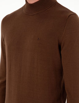 Koyu Kahverengi Slim Fit Yar_m Bal_k__ Yaka Basic Triko Kazak