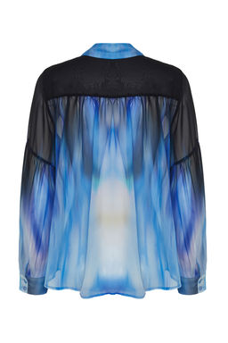 TRENDYOLMILLA Mavi Balon Kol Desenli Sifon Kumas Oversize Genis Kal?p Dokuma Gomlek TWOSS24GO00003  фото 8