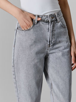 Джинсы женские серые mom fit с высокой посадкой