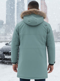 Парка зимняя мужская с капюшоном и мехом енот зеленого цвета 9537-1Z - Valianly фото 19