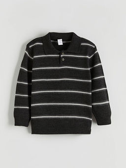 Polo Yaka ?izgili Erkek ?ocuk Triko Kazak