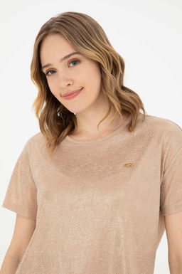 Женская бежевая футболка с круглым вырезом Неожиданная скидка в корзине - U.s. polo assn фото 2