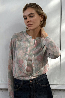 FLORAL PRINT KNIT CARDIGAN