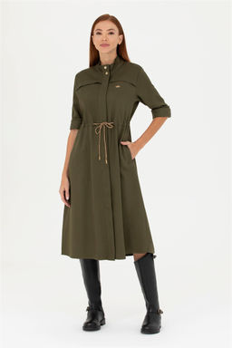 Женское тканое платье темного цвета хаки Неожиданная скидка в корзине