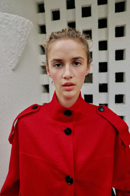 CHAQUETA CON LINO CUELLO SUBIDO / Rojo - Zara фото 4