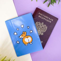 ОБЛОЖКА ДЛЯ ПАСПОРТА "Cute corgi", плотность 600 мкм