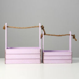 Подарочный ящик «Прованс», деревянный, ручка-канат, сиреневый, набор 2 шт.