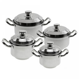 "Сидней" Набор кастрюль из нержавеющей стали 4 штуки: д18см h11см 1,8л; д20см h11,5см 2,4л; д21,5см h12,5см 3,3л; д24см h13,3см 4,2л, s0,80мм, крышки и ручки нержавеющая сталь, без теплораспределительного дна, цветная коробка (Китай)