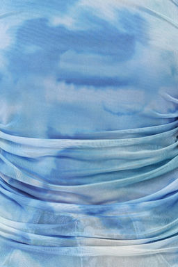 Lacivert Soyut Drape Detayl? Tek Omuzlu Fitted/Vucuda Oturan Tul Esnek Orme Bluz TWOSS24BZ00311