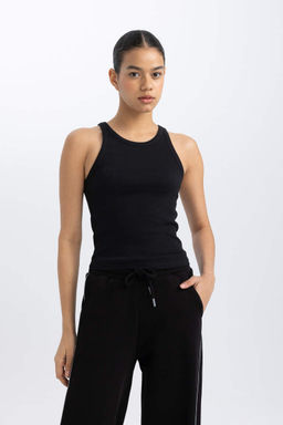 DeFactoFit Slim Fit Спортивная рубашка в рубчик с круглым вырезом  фото 4