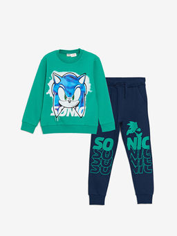 Bisiklet Yaka Sonic Bask?l? Uzun Kollu Erkek ?ocuk Sweatshirt ve E?ofman Alt?