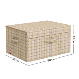 Короб стеллажный с откидной стенкой, с крышкой, 50*35*25 см, LONDON BEIGE, шт - Valiant фото 2