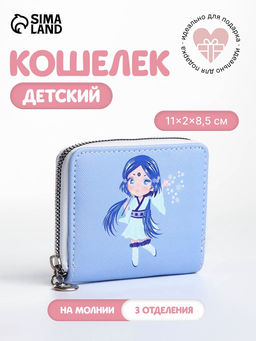 Кошелёк на молнии Фея зимы, отдел для карт, для монет, голубой