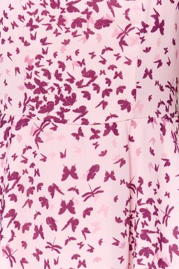 Pembe Desenli Belden Ac?lan Mini Astarl? Sifon Dokuma Elbise TWOSS23EL01171