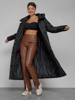 Пальто утепленное с капюшоном зимнее женское черного цвета 52109Ch - Mtforce фото 12