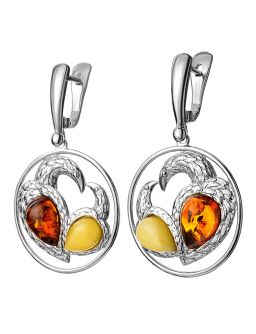Эффектные серьги из серебра и янтаря двух цветов Лирика - Амберхолл фото 4