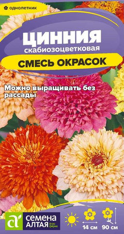 Цветы Цинния Скабиозоцветковая Смесь окрасок/Сем Алт/цп 0,2 гр.