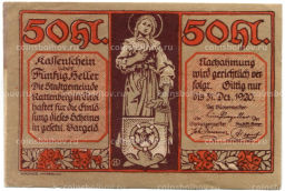 Банкнота 50 геллеров 1920 года Австрия  Раттенберг (нотгельд)