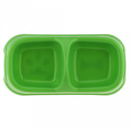 Миска для кормления животных пластмассовая Лапа и кость 0,35л, 18х8,5х5см, двойная (0,18мл+0,18мл), основание 21х10,5см, цвета микс (синий, красный, зеленый) (Китай) - Pet toys фото 4