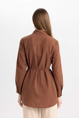 Базовая рубашка-туника из поплина с длинными рукавами стандартного кроя - Defacto фото 6