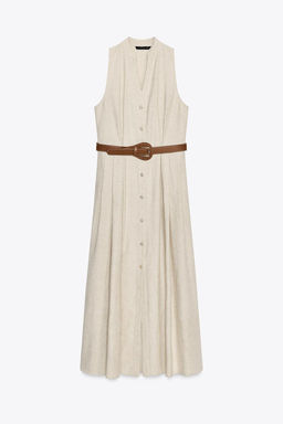 LINEN BLEND MIDI DRESS WITH BELT - Zara фото 7
