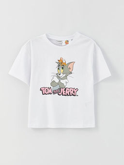 Bisiklet Yaka Tom ve Jerry Bask?l? K?sa Kollu K?z ?ocuk Ti??rt
