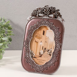 Фоторамка полистоун 10х15 см "Кружево и розы" серебро и шоколад 15х1,5х24 см