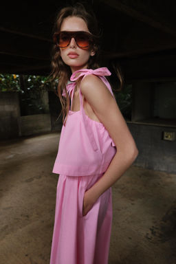 VESTIDO MIDI POPEL?N LAZOS / Rosa medio - Zara фото 3