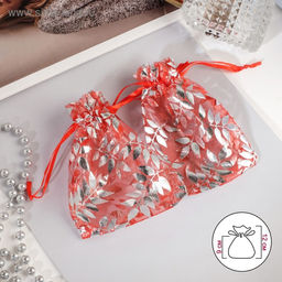 Цена за 100 шт. Мешочек подарочный Веточки 10x12, цвет красный с серебром - Simaland фото 2