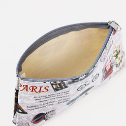 Цена за 3 шт. Косметичка-пенал на молнии, плоская, маленькая, с рисунком Франция, белая - Simaland фото 3