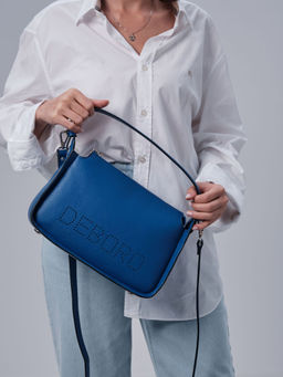 Сумка кожаная на плечо Deboro 30790 синяя гуашь