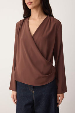 Trendyolmilla Siyah Kruvaze Saten Dokuma Bluz TWOAW24BZ00423  фото 11