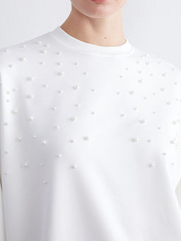 Bisiklet Yaka Boncuk ??lemeli Oversize Bluz