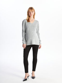 V Yaka Parlak G?r?n?ml? Uzun Kollu Hamile Triko Kazak