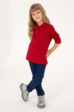 K_z _ocuk K_rm_z_ Polo Yaka Basic Sweatshirt Sepette S_rpriz _ndirim