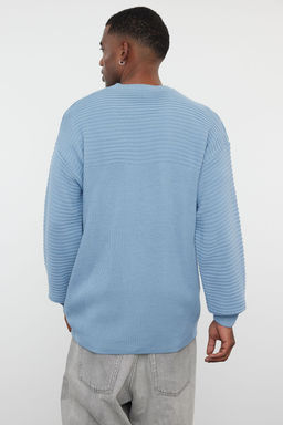 Mavi Unisex Oversize Bisiklet Yaka Duz Triko Kazak TMNAW25KZ00004 - Trendyolmilla фото 5