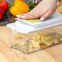 Овощерезка - шинковка со сменными насадками и контейнером Доляна Fresh Cook, 6 насадок, 14×12.5×38.1 см, белая, зелёная