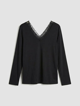 V Yaka Dantel Detayl? Kad?n Pijama ?st