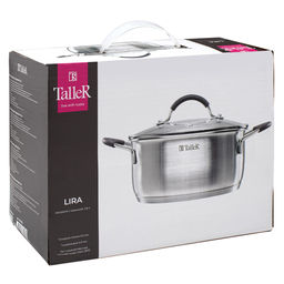 Кастрюля из нержавеющей стали Lira 2,8л, д20см, h10см, s0,5мм, дно д18см, s4мм, стеклянная жаропрочная крышка, стальной обод, пароотвод, силиконовые вставки коричневого цвета, капсулированное дно, полировка внешняя - матовая, внутренняя - матовая, - Домашняя мода фото 7