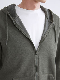 Kap??onlu Uzun Kollu Erkek Fermuarl? Sweatshirt