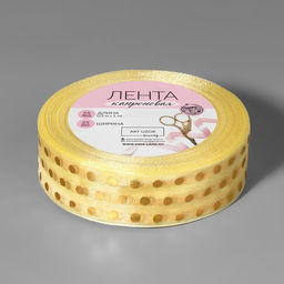 Лента капроновая с тиснением Горох, 25 мм, 22 1 м, цвет бежевый/золотой - Арт узор фото 2