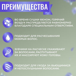 Расчёска массажная, широкая, вентилируемая, 8.5×20.5 см, белая, бирюзовая