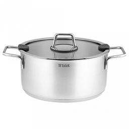 Кастрюля из нержавеющей стали "Сascade" 5л, д24см, h11,5-16см, s0,6мм, дно д22,5см, s2,9мм, стеклянная крышка со стальным ободом и сливом, пароотовод, капсулированное дно, полировка внешняя - матовая, внутренняя - матовая, ручки из нержавеющей стали