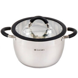 Кастрюля нержавеющая сталь, 5 л, крышка стекло, Daniks, Орландо, GS-01435-22CA, индукция (397624)  фото 2
