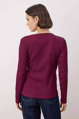 Bordo Aksesuar Detayl? Fitted/Vucuda Oturan Kruvaze Dokulu Orme Bluz TWOAW26BZ00310 - Trendyolmilla фото 4
