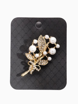 Брошь Ветка жемчужных ягод, цвет белый в золоте