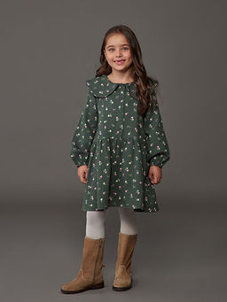 Bebe Yaka ?i?ekli K?z ?ocuk M?slin Elbise