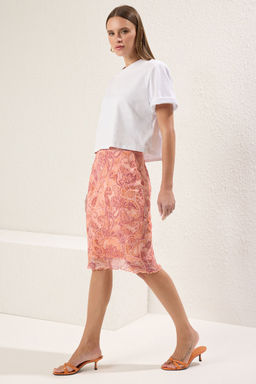 TRENDYOLMILLA Premium Turuncu Bask?l? Tul Yuksek Bel Astarl? Midi Orme Etek TWOSS23ET00206 фото 2