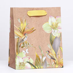 Пакет крафт Синицы в цветах 18 х 22,3 х 10 см